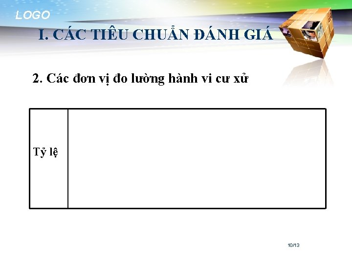 LOGO I. CÁC TIÊU CHUẨN ĐÁNH GIÁ 2. Các đơn vị đo lường hành