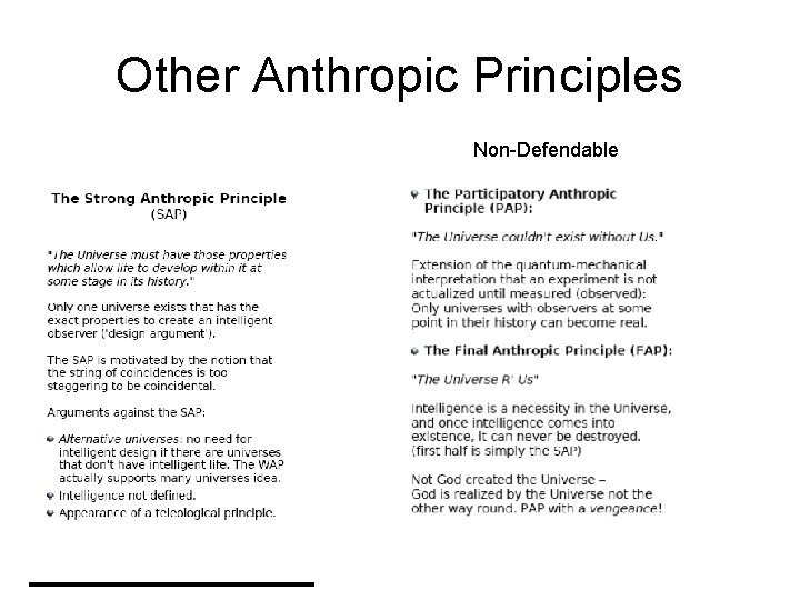 Other Anthropic Principles Non-Defendable 