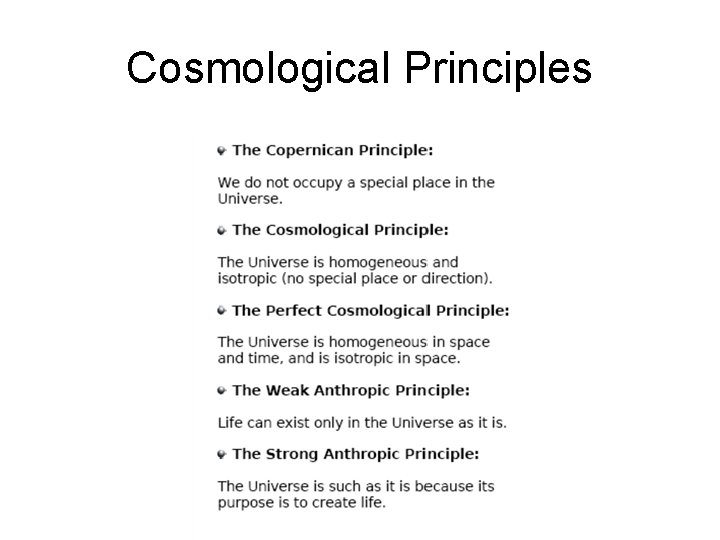 Cosmological Principles 
