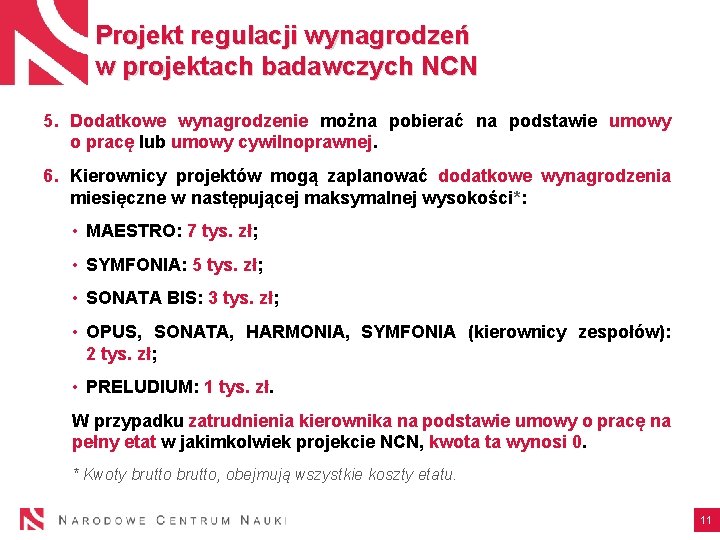 Projekt regulacji wynagrodzeń w projektach badawczych NCN 5. Dodatkowe wynagrodzenie można pobierać na podstawie