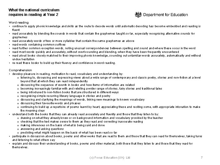 What the national curriculum requires in reading at Year 2 Word reading • continue