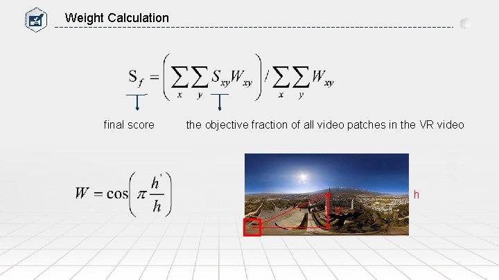Weight Calculation final score the objective fraction of all video patches in the VR