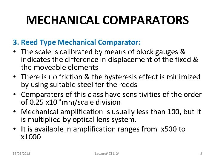 MECHANICAL COMPARATORS 1 2 3 4 5 6