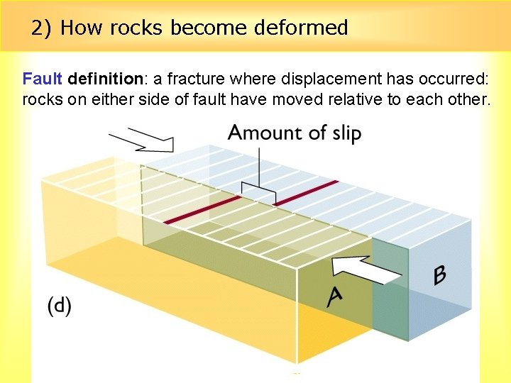 2) How rocks become deformed Fault definition: a fracture where displacement has occurred: rocks