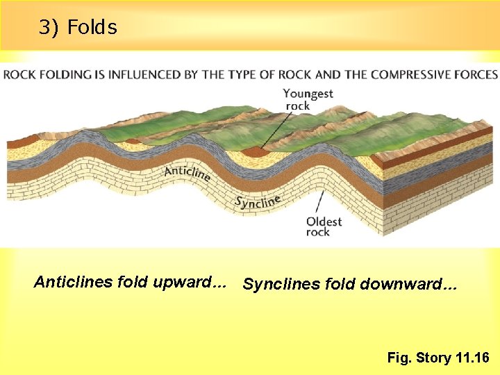 3) Folds Anticlines fold upward… Synclines fold downward… Fig. Story 11. 16 