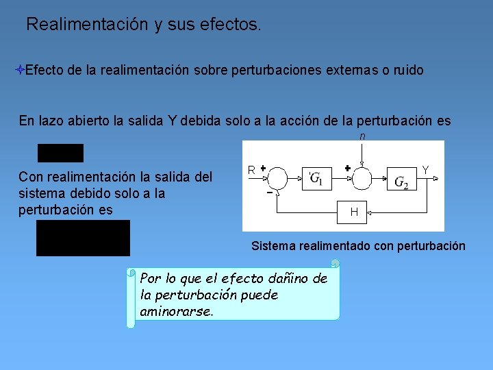 Realimentación y sus efectos. Efecto de la realimentación sobre perturbaciones externas o ruido En