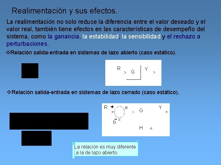 Realimentación y sus efectos. La realimentación no solo reduce la diferencia entre el valor