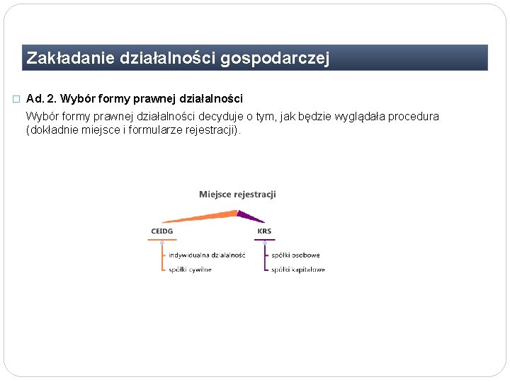 Zakładanie działalności gospodarczej � Ad. 2. Wybór formy prawnej działalności decyduje o tym, jak