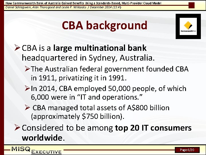 How Commonwealth Bank of Australia Gained Benefits Using