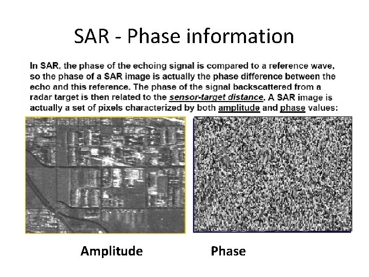 SAR - Phase information Amplitude Phase 