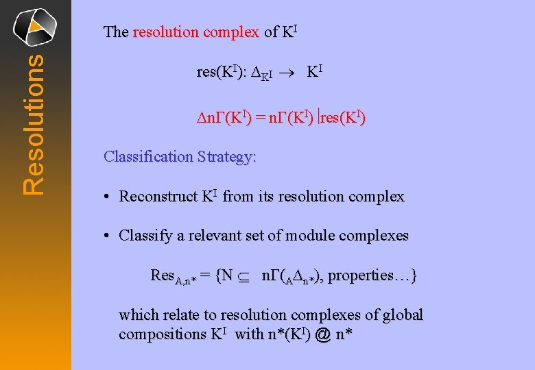 Resolutions The resolution complex of KI res(KI): DKI ® KI Dn. G(KI) = n. Resolutions The resolution complex of KI res(KI): DKI ® KI Dn. G(KI) = n.