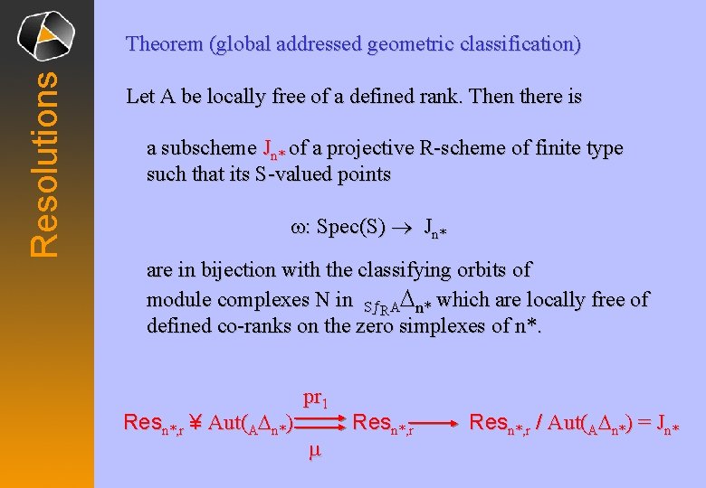 Resolutions Theorem (global addressed geometric classification) Let A be locally free of a defined Resolutions Theorem (global addressed geometric classification) Let A be locally free of a defined