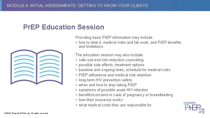 MODULE 4: INITIAL ASSESSMENTS: GETTING TO KNOW YOUR CLIENTS Pr. EP Education Session Providing