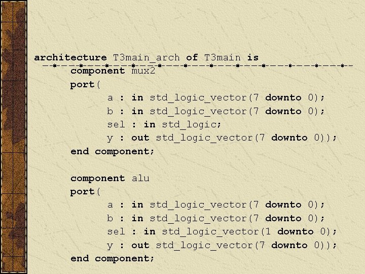 architecture T 3 main_arch of T 3 main is component mux 2 port( a