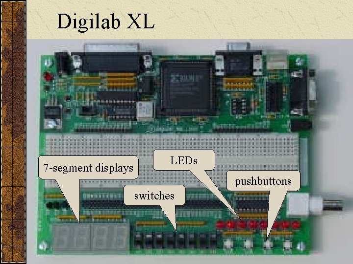 Digilab XL 7 -segment displays LEDs pushbuttons switches 