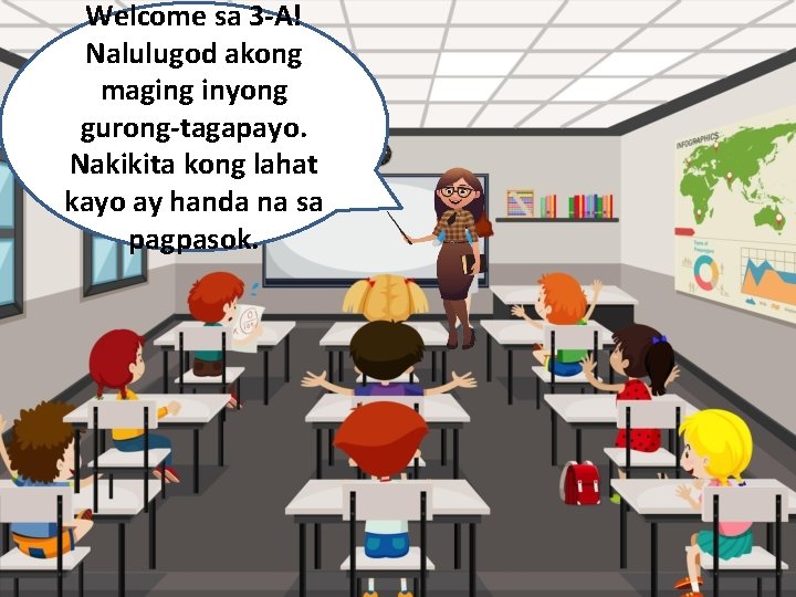 Welcome sa 3 -A! Nalulugod akong maging inyong gurong-tagapayo. Nakikita kong lahat kayo ay