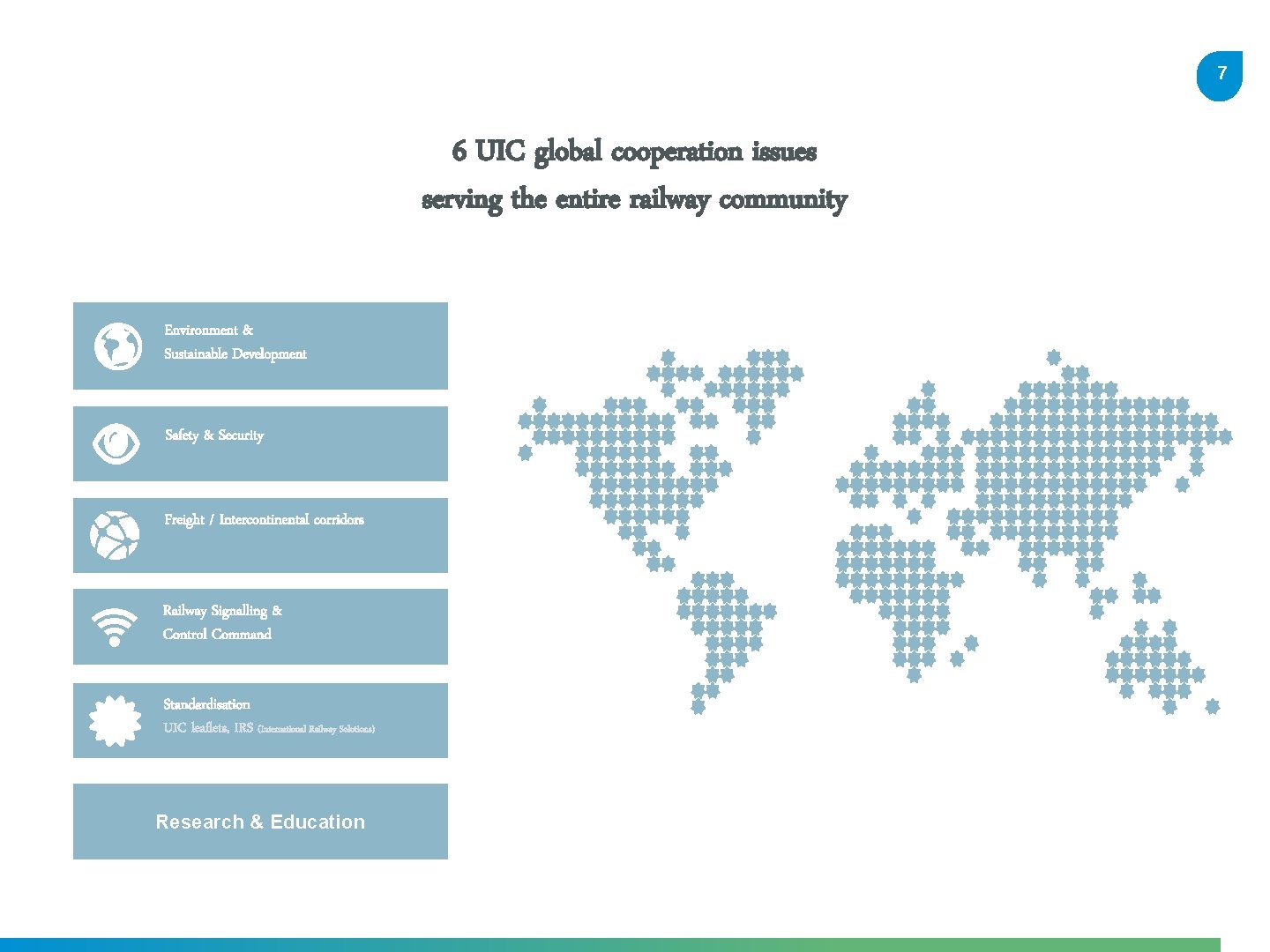 7 6 UIC global cooperation issues serving the entire railway community Environment & Sustainable