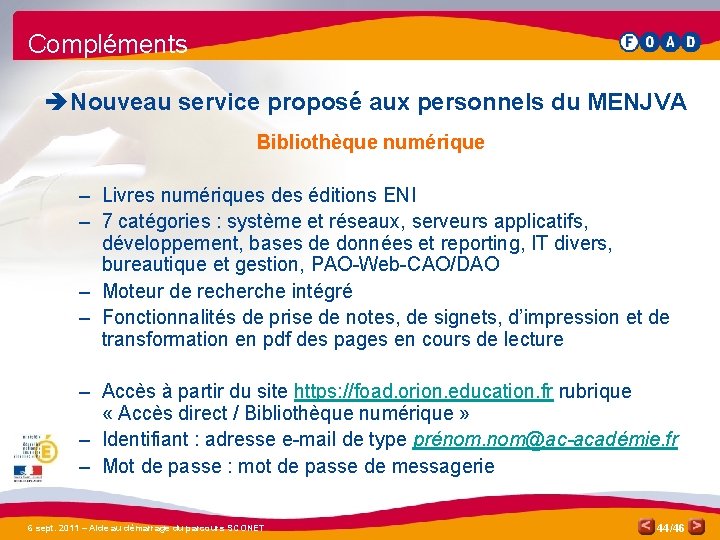 Compléments è Nouveau service proposé aux personnels du MENJVA Bibliothèque numérique – Livres numériques