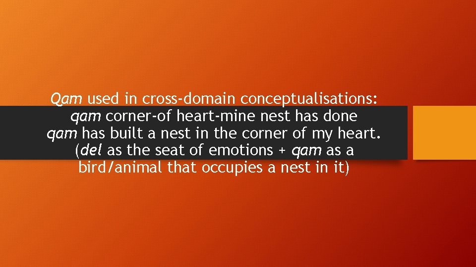 Qam used in cross-domain conceptualisations: qam corner-of heart-mine nest has done qam has built Qam used in cross-domain conceptualisations: qam corner-of heart-mine nest has done qam has built
