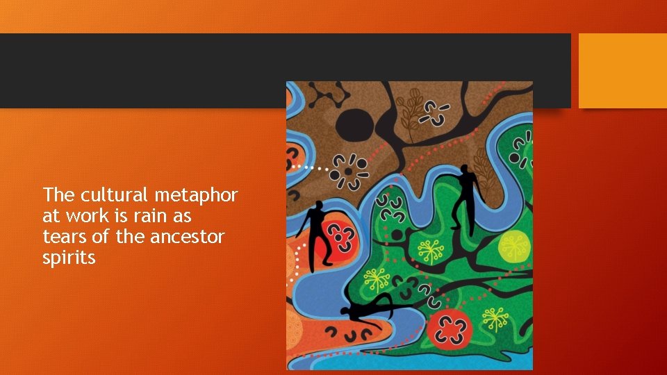 The cultural metaphor at work is rain as tears of the ancestor spirits The cultural metaphor at work is rain as tears of the ancestor spirits