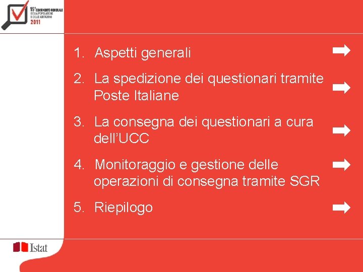 1. Aspetti generali 2. La spedizione dei questionari tramite Poste Italiane 3. La consegna