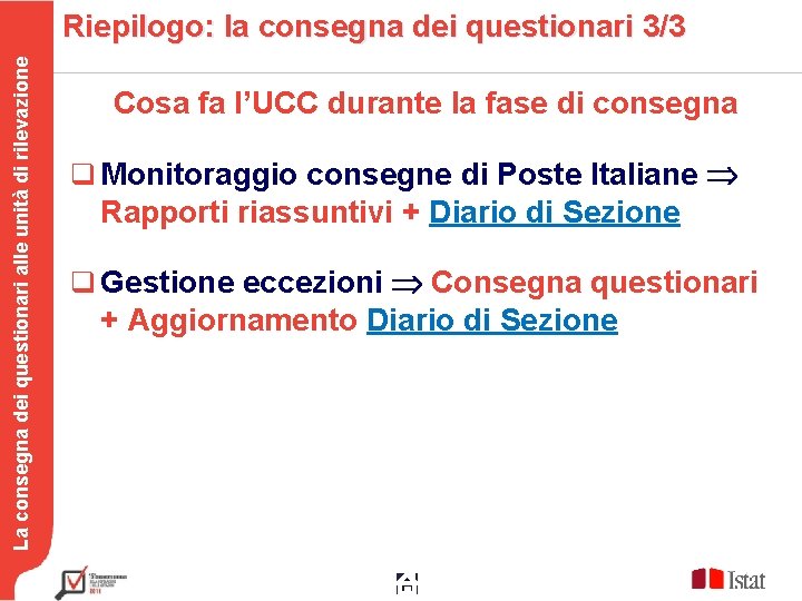 La consegna dei questionari alle unità di rilevazione Riepilogo: la consegna dei questionari 3/3