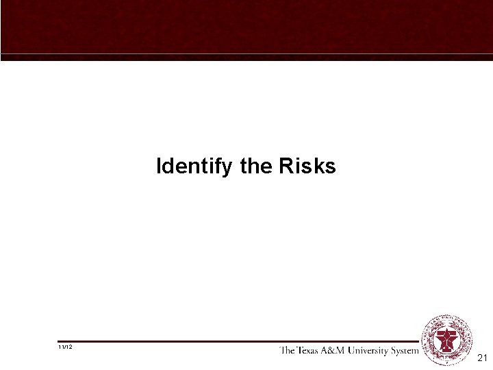 Identify the Risks 11/12 21 