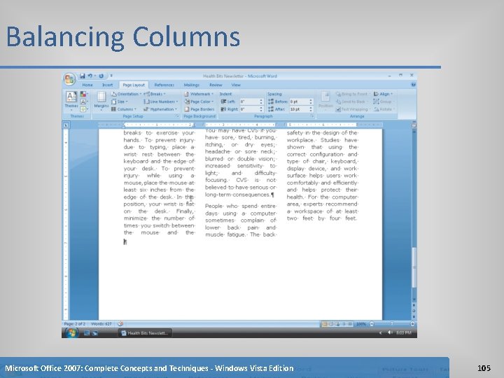 Balancing Columns Microsoft Office 2007: Complete Concepts and Techniques - Windows Vista Edition 105