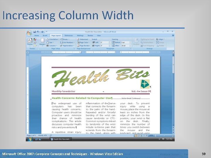 Increasing Column Width Microsoft Office 2007: Complete Concepts and Techniques - Windows Vista Edition