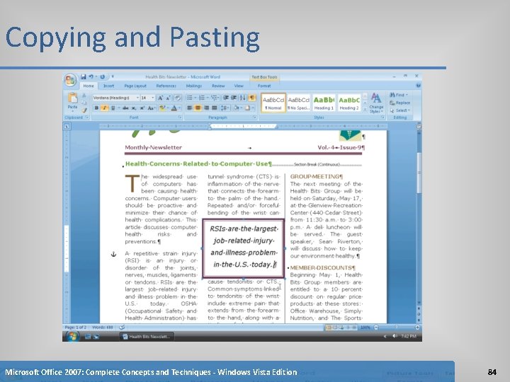 Copying and Pasting Microsoft Office 2007: Complete Concepts and Techniques - Windows Vista Edition