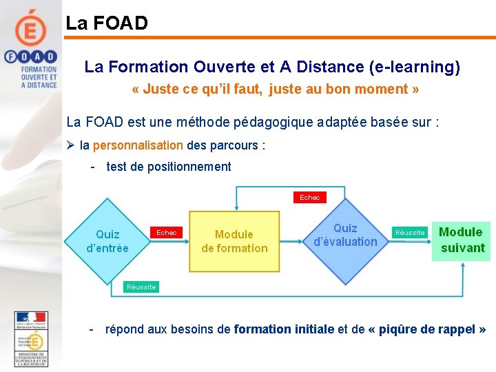 La FOAD La Formation Ouverte et A Distance (e-learning) « Juste ce qu’il faut,