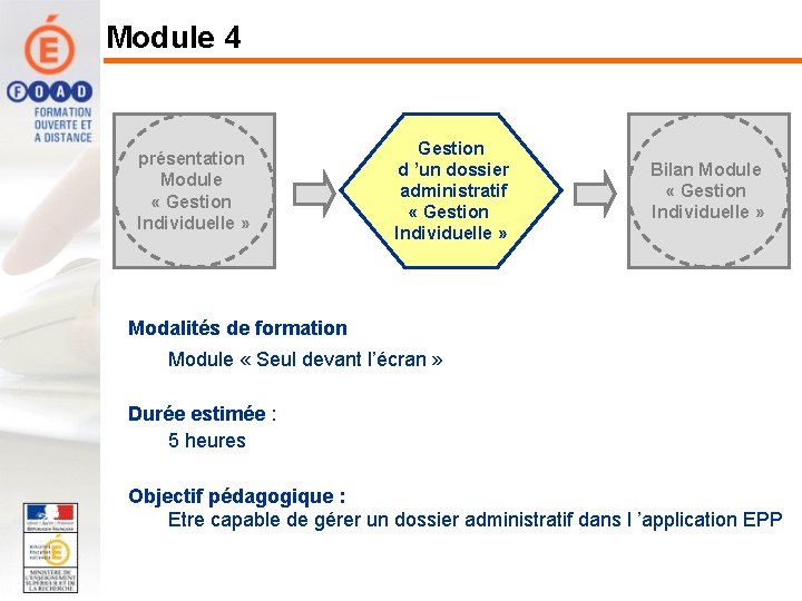 Module 4 présentation Module « Gestion Individuelle » Gestion d ’un dossier administratif «