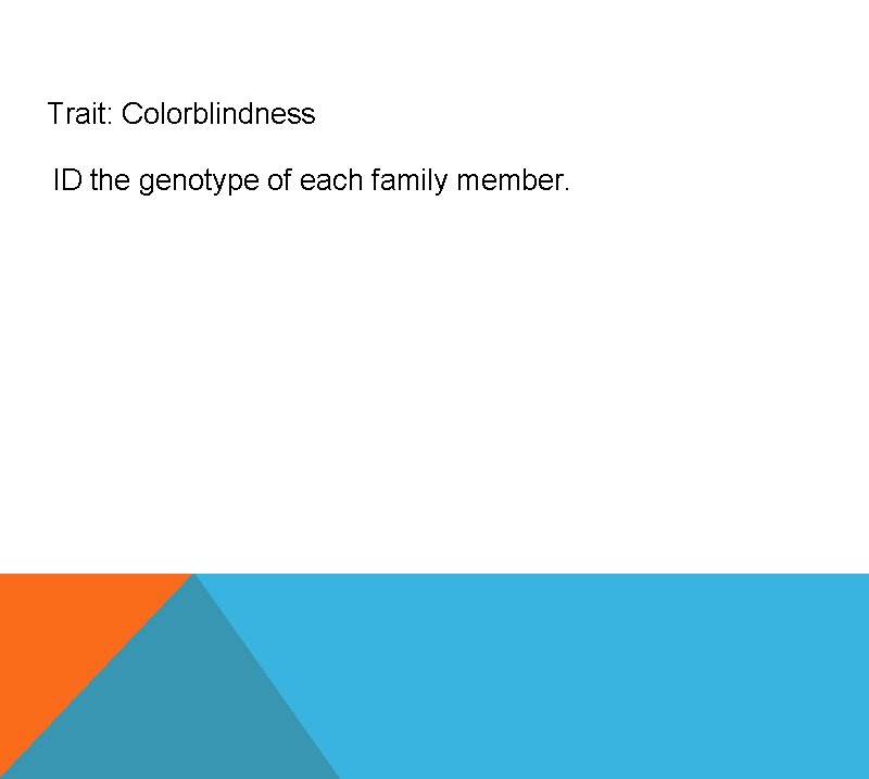 Trait: Colorblindness ID the genotype of each family member. 