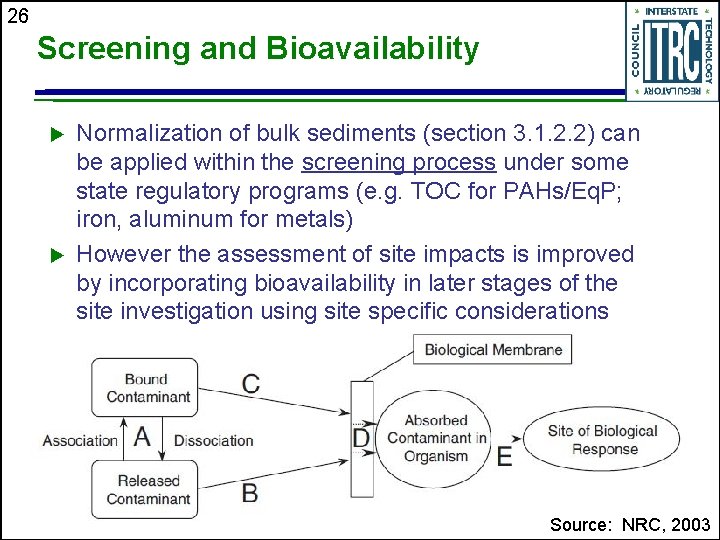 26 Screening and Bioavailability u u Normalization of bulk sediments (section 3. 1. 2.