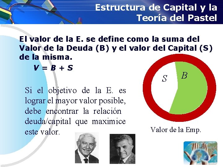 Estructura de Capital y la Teoría del Pastel El valor de la E. se