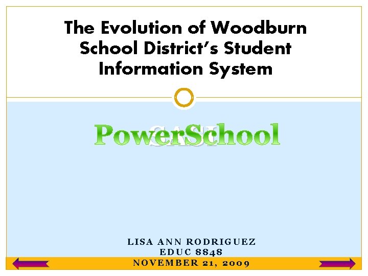 The Evolution of Woodburn School District’s Student Information System SASI LISA ANN RODRIGUEZ EDUC