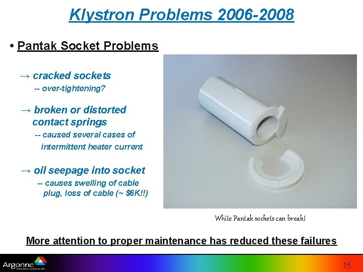 Klystron Problems 2006 -2008 • Pantak Socket Problems → cracked sockets -- over-tightening? → Klystron Problems 2006 -2008 • Pantak Socket Problems → cracked sockets -- over-tightening? →