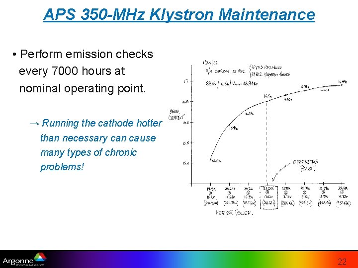 APS 350 -MHz Klystron Maintenance • Perform emission checks every 7000 hours at nominal APS 350 -MHz Klystron Maintenance • Perform emission checks every 7000 hours at nominal