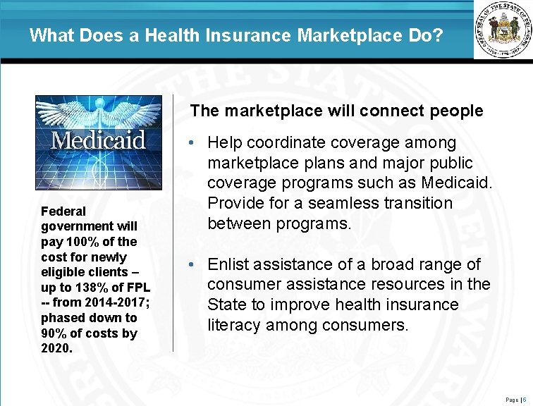 What Does a Health Insurance Marketplace Do? The marketplace will connect people Federal government