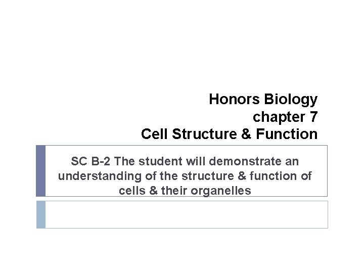 Honors Biology chapter 7 Cell Structure & Function SC B-2 The student will demonstrate