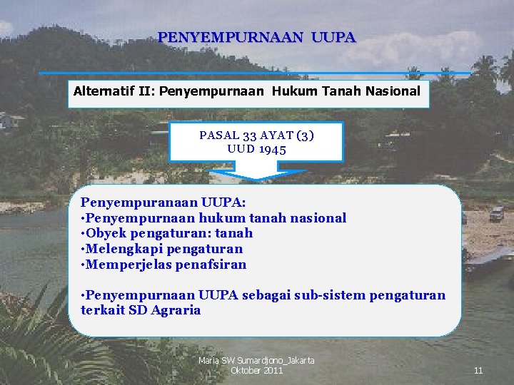 PENYEMPURNAAN UUPA Alternatif II: Penyempurnaan Hukum Tanah Nasional PASAL 33 AYAT (3) UUD 1945