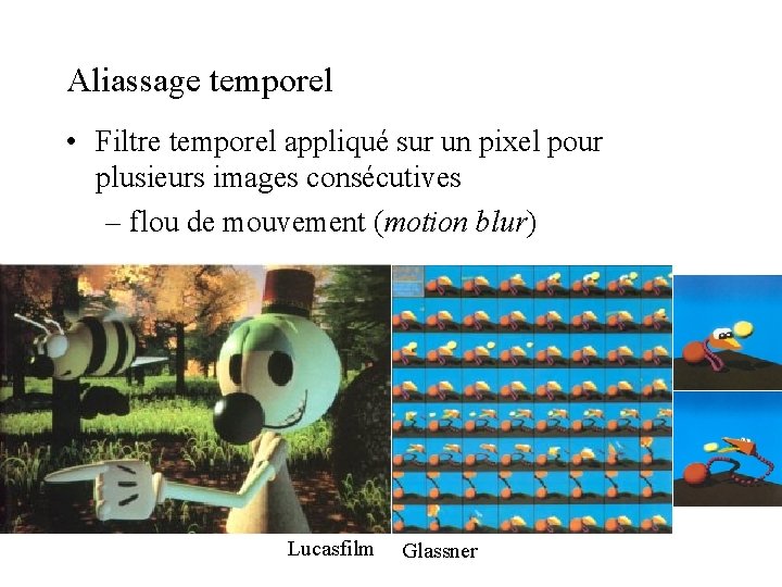 Aliassage temporel • Filtre temporel appliqué sur un pixel pour plusieurs images consécutives –