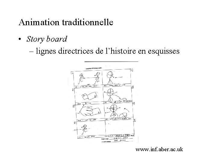 Animation traditionnelle • Story board – lignes directrices de l’histoire en esquisses www. inf.