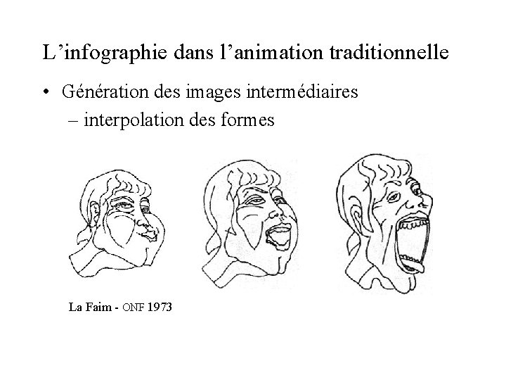 L’infographie dans l’animation traditionnelle • Génération des images intermédiaires – interpolation des formes La