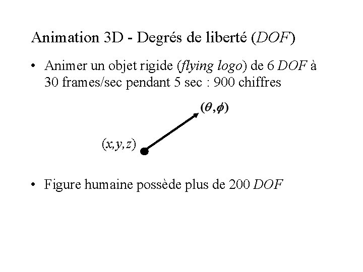 Animation 3 D - Degrés de liberté (DOF) • Animer un objet rigide (flying