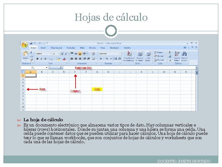 Hojas de cálculo La hoja de cálculo Es un documento electrónico que almacena varios