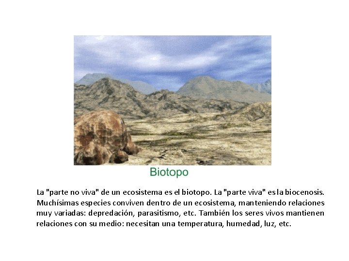 La "parte no viva" de un ecosistema es el biotopo. La "parte viva" es