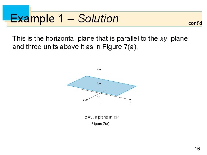 Example 1 – Solution cont’d This is the horizontal plane that is parallel to
