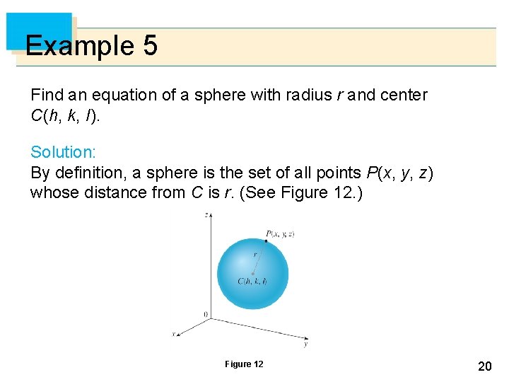 Example 5 Find an equation of a sphere with radius r and center C(h,