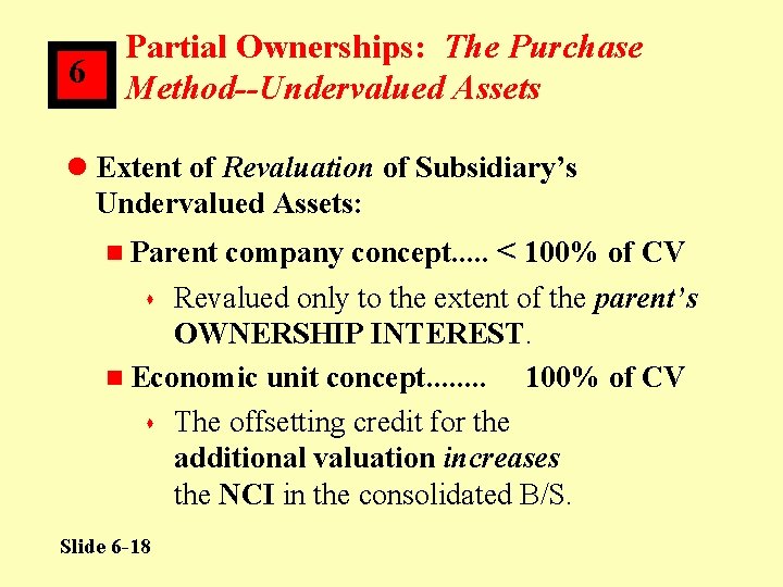 6 Partial Ownerships: The Purchase Method--Undervalued Assets l Extent of Revaluation of Subsidiary’s Undervalued